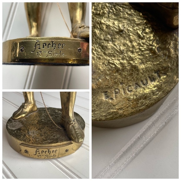 French 19th C Romantic Bronze Statue Emile Louis Picault Archer Art Sculpture - Picture 7 of 16